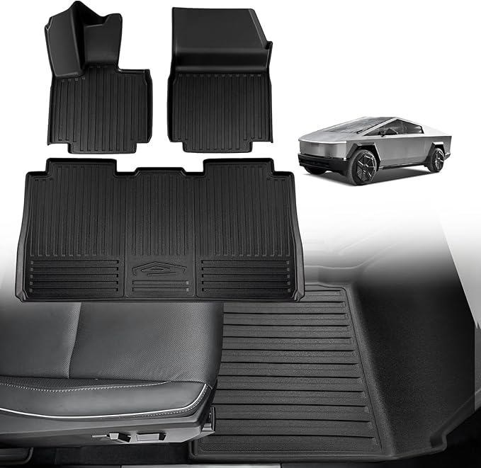 TripleAliners Floor Mats Compatible with Tesla Cybertruck 2023 2024 2025 Accessories All Weather 3D Custom Fit Black TPE Floor Liners 1st & 2nd Row Interior Liners(Floor Mats)