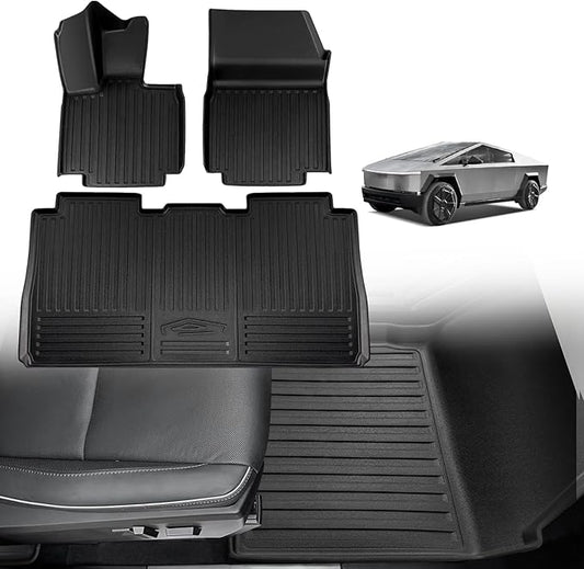 TripleAliners Floor Mats Compatible with Tesla Cybertruck 2023 2024 2025 Accessories All Weather 3D Custom Fit Black TPE Floor Liners 1st & 2nd Row Interior Liners(Floor Mats)