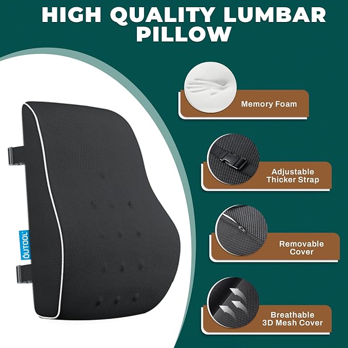 QUTOOL Lumbar Support Pillow with DIY Gift Box - Birthdays Gifts for Women Men, Ergonomic Back Support with Breathable 3D Mesh Cover, Suited for Office Chairs, Gaming Chairs，Car, Home Use (Black)