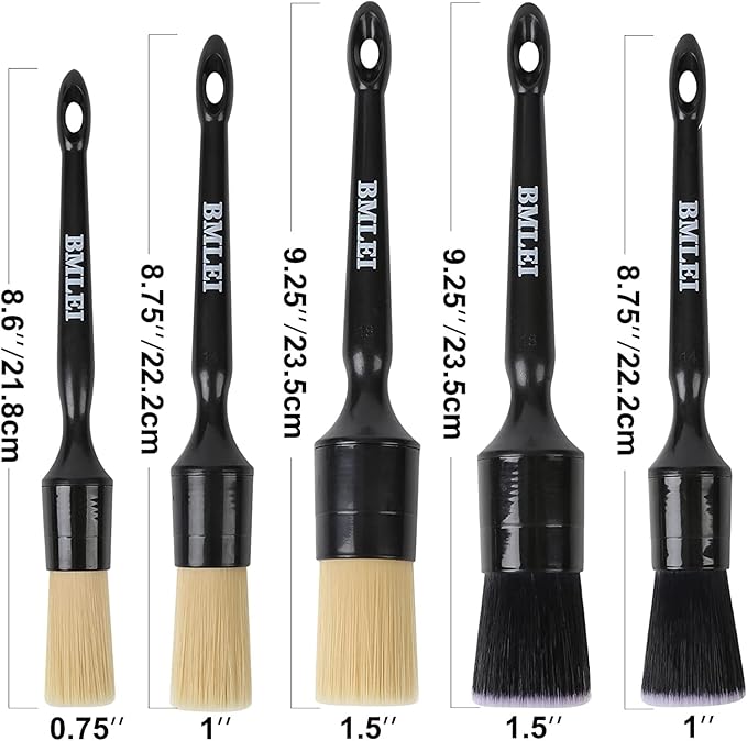 5pcs Car Detailing Brushes Set, Boars Hair Auto Car Detail Brush Kit No Scratch, Ultra Soft Car Duster Brushes Perfect for Interior, Exterior Cleaning, Wheels,Tires,Leather Seats…