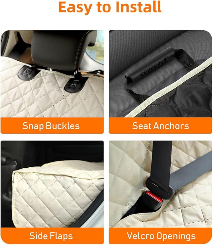 PETICON Waterproof Scratchproof Pet Bench Seat Covers for Cars, Trucks, SUVs, Nonslip Durable Back Seat Cover for Dogs, Washable Backseat Protection, Beige