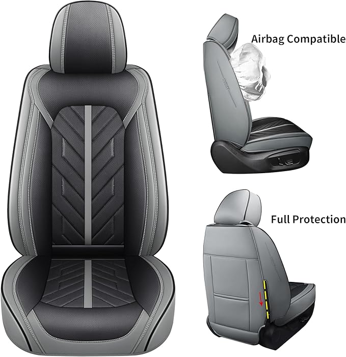 Tomatoman Front Car Seat Covers Compatible with Accent Elantra Tucson Equus Genesis Sonata Jeep Renegade Liberty Cherokee Full Coverage Car Protecror(2PCS Front/Black-Grey)