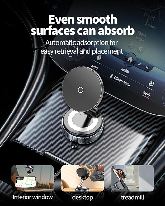Spinning Vacuum Magnetic Phone Holder 15W Fast Wireless Charger for All Smartphones & All Car Models Holds Like Glue on Bumpy Roads! FCC Certified car Phone Mount Magnetic