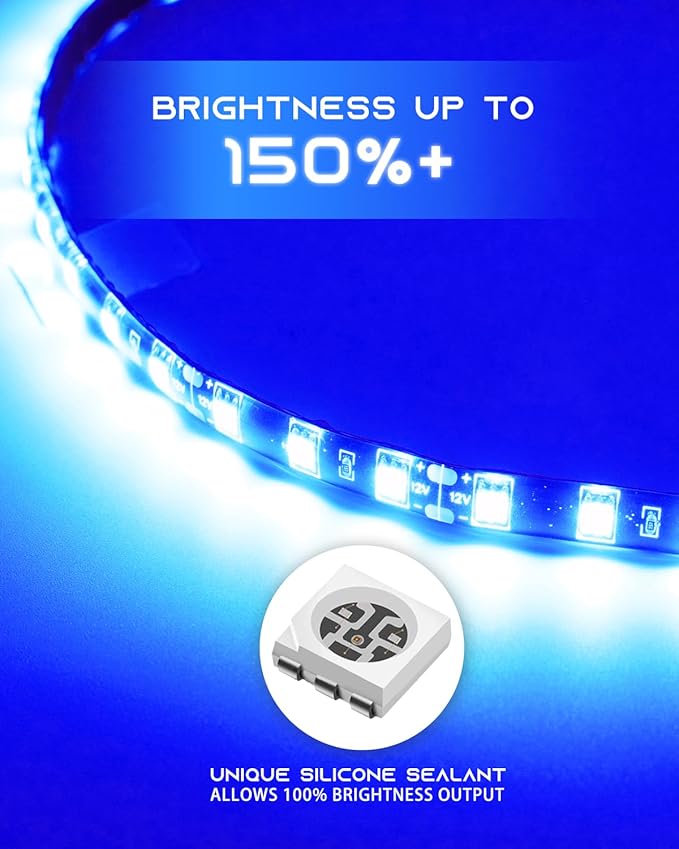 12V Led Light Strip 18" Connectable Blue LEDs Strip Lights for Car Motorcycle Golf Cart Automotive Trucks Boat Marine Waterproof Led Light Strip, 4Pack