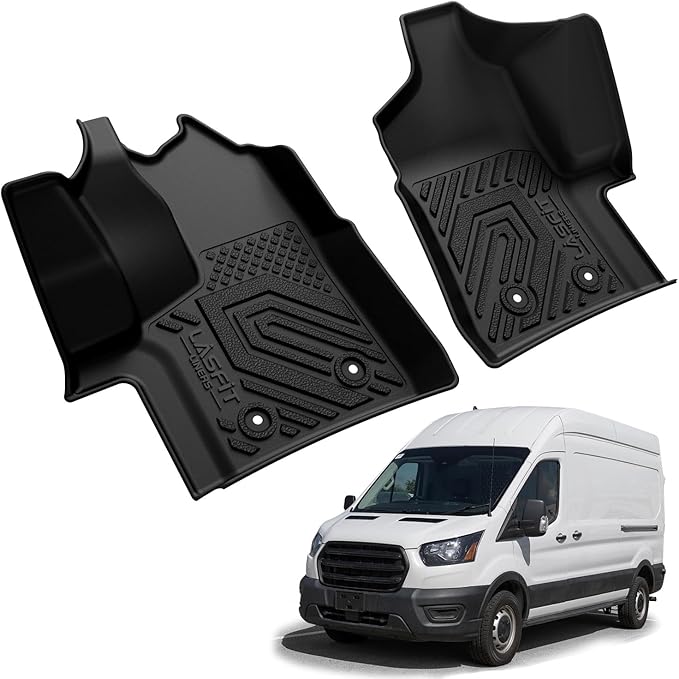 LASFIT Front Floor Mats for 2022-2025 2026 Ford Transit 150/250/350/350HD Vinyl Floor(Not for Transit Connect) All Weather Protector TPE Van Floor Liners for Transit Cargo/Passenger/Crew Vans, Black
