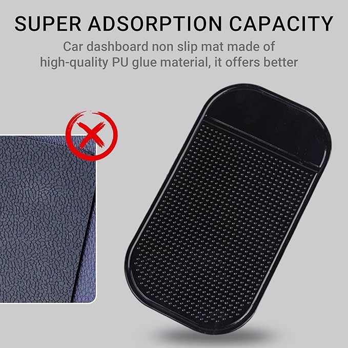 12-Pack Anti-Slip Dashboard Mats for Car - 6 Rectangular & 6 Circular Rubber Pads for Phones, Sunglasses, Keys - Heat Resistant & Reusable Car Grip Mat (Black)