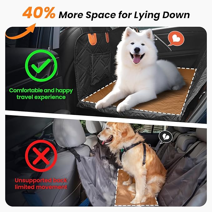 Dog Car Seat Cover for Back Seat: Hard Bottom Back Seat Extender for Dogs - Durable Dog Hammock for Car Truck SUV - Waterproof Car Seat Protector for Dogs, Prevent Pet Falls, Easy to Install