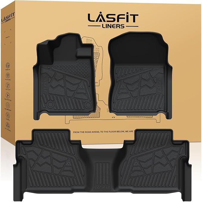 LASFIT Floor Mats for Toyota Tundra 2014-2021 Double Cab (Not Fit CrewMax or Regular Cab), Custom Fit All Weather Protection TPE Easy Clean Odorless Floor Liners for Tundra Front&Rear 2 Row Car Mats