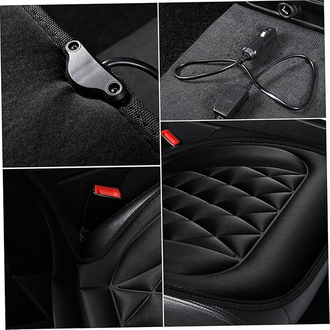 Universal Seat Cushion, Comfortable Large Heated Seat Covers，Non-Slip Breathable Unique Back Rest Deep Black 2Pcs