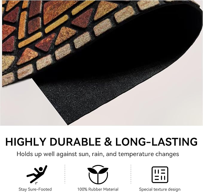 Outdoor Rubber Mat 17.71"x29.52" Heavy Duty, Waterproof Doormat for Outside Entrance, Non-Slip Backing, Easy Clean Patio Carpet for Garage, Porch, Deck, Kitchen (Orange)