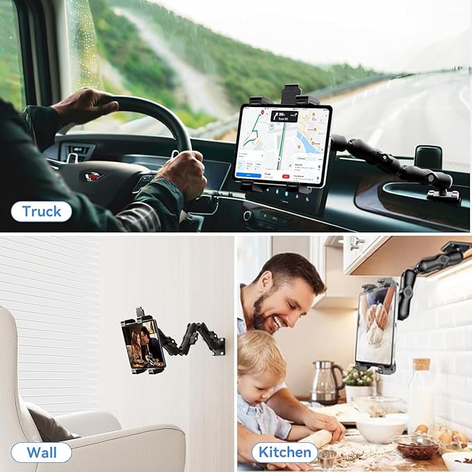 OHLPRO Heavy Duty Tablet Holder for Truck, iPad Holder for Car Drill Base, 360°Adjustable 3-Stage Arm Car Mount for All 7" - 11.5" iPad Pro,Mini,Samsung Tab, Nexus, Great for Desks, Wall, Businesses