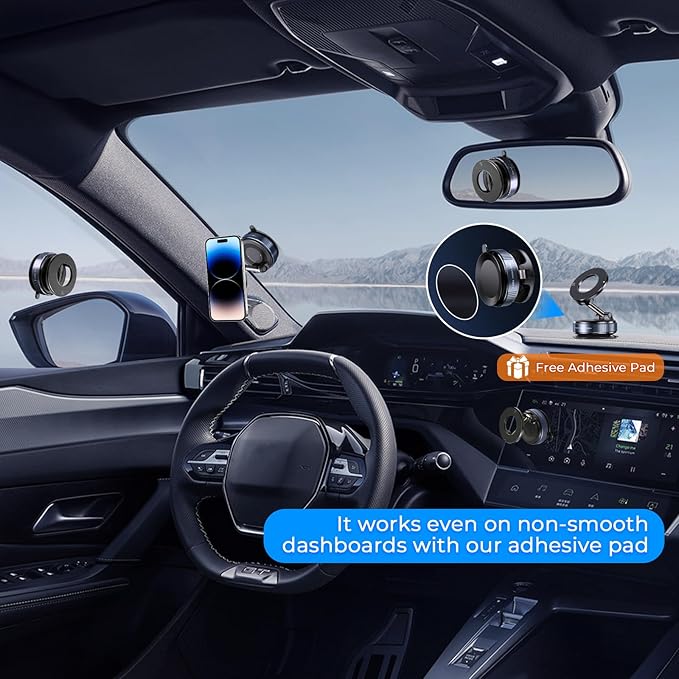 Vacuum Magnetic Phone Holder, Compatible with Magsafe iPhone and All Smartphones, Car/Gym/Kitchen/Mirror/Smooth Surface, Vacuum Suction Phone Mount