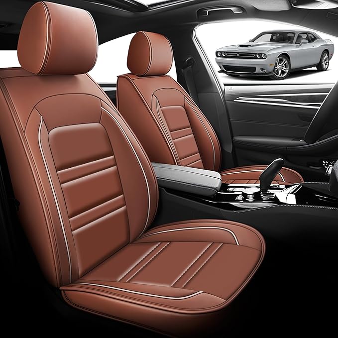 Seat Cover for Dodge Challenger 2008-2023 | Car Seat Covers Front Seats, Waterproof Seat Protectors, Automotive Front Seat Covers (Front Seat, Coffee)