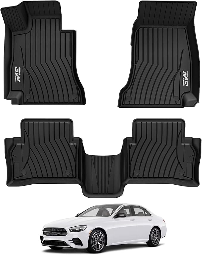 3W Floor Mats for Benz E-Class 2017-2023 Sedan & Wagon Only, E300/E350/E400/E43 AMG/E450/E53 AMG/E550/E63 AMG S TPE All Weather Floor Liner, 1st&2nd Row Full Set Car Liners Black