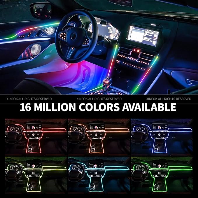 Ambient Lighting Car led Lights Interior, 43.3'' USB Powered Acrylic Neon Flexible Strip Model y Ambient Lighting kit with Remote APP,Dynamic RGB 2 in 1 Music Lights Sync for Inside car Decorations