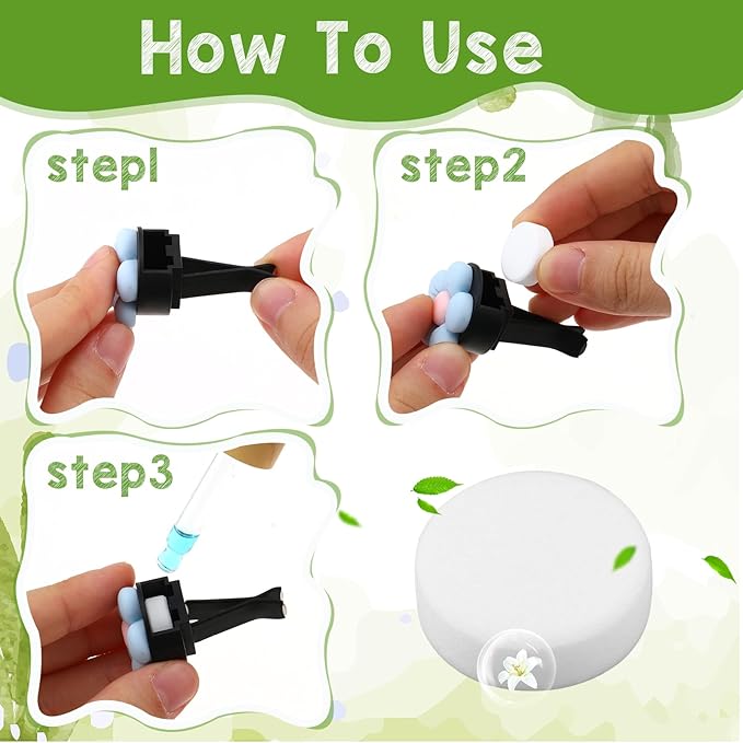 60PCS Car Air Freshener Refill Felt Pads Unscented Essential Oil Perfumes Refill Freshener Clips Diffuser 17mm Universal Essential Oil Perfumes Tablets for Car Air Vent Clips Diffusers