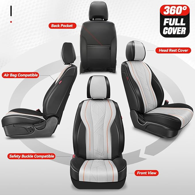 Auto Dynasty Car Seat Covers Front Set, Anti-Slip Automotive Interior Covers with Storage Pocket, Breathable Car Seat Protectors, Airbag Compatible, Universal Fit Most Vehicles, Gray (Touring Series)