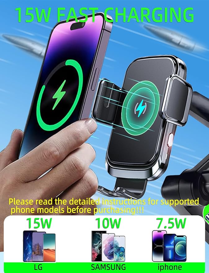 Truck Phone Holder Mount Wireless Charger Heavy Duty for Car 15W Smart Fast Charging 14 inch Long Arm Pickup Truck Windshield and Dashboard,Truck Accessories,for iPhone Samsung LG