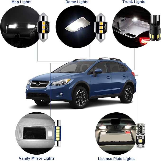 EASY EAGLE LED Interior Car Lights for XV-Crosstrek-2013-2022: 8 Piece Kit White LED Light Bulbs - Super Bright 6000K + Install Tool