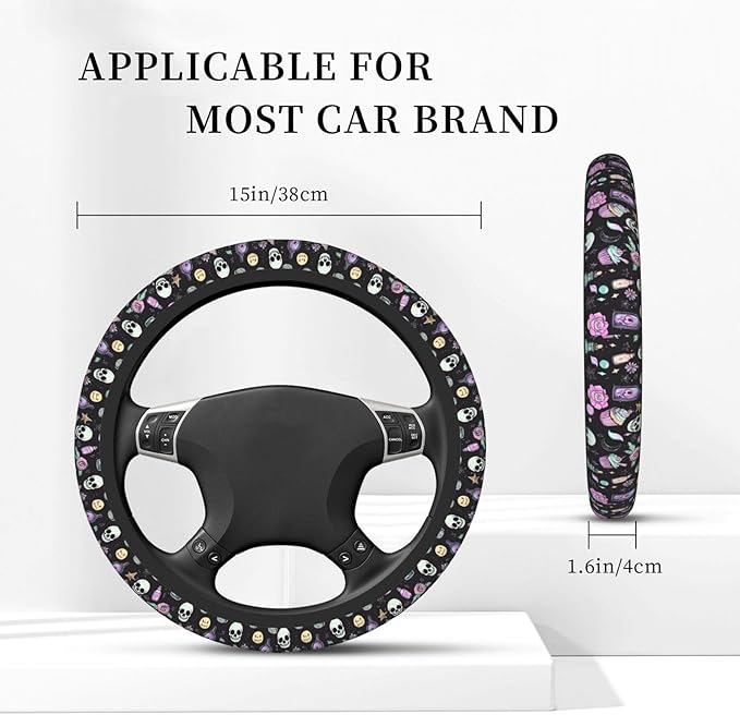 Gothic Skulls Steering Wheel Cover for Women Girls, 15 Inches Anti-Slip Steering Wheel Cover for Auto Truck SUV