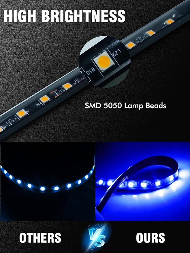 8 Pcs Car Led Light Strip IP67 Waterproof 11" Flexible Led Lights Underglow 12V for Car Motorcycle Boat Golf Cart Interior Exterior Decoration - Blue