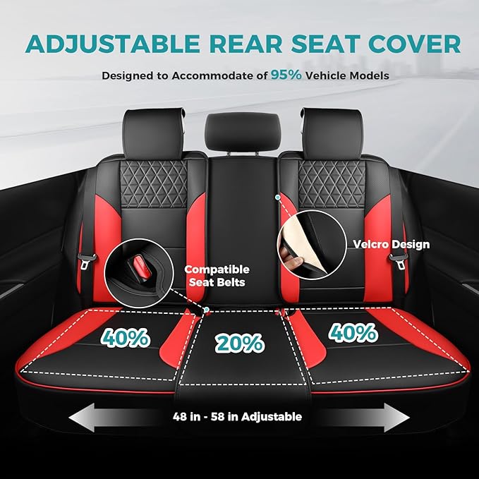 Red and Black Car Seat Covers Only Front 2pc - Breathable Faux Leather Universal Seat Covers for Cars, Automotive Protector Fit for Most Sedan SUV Pick-up Truck