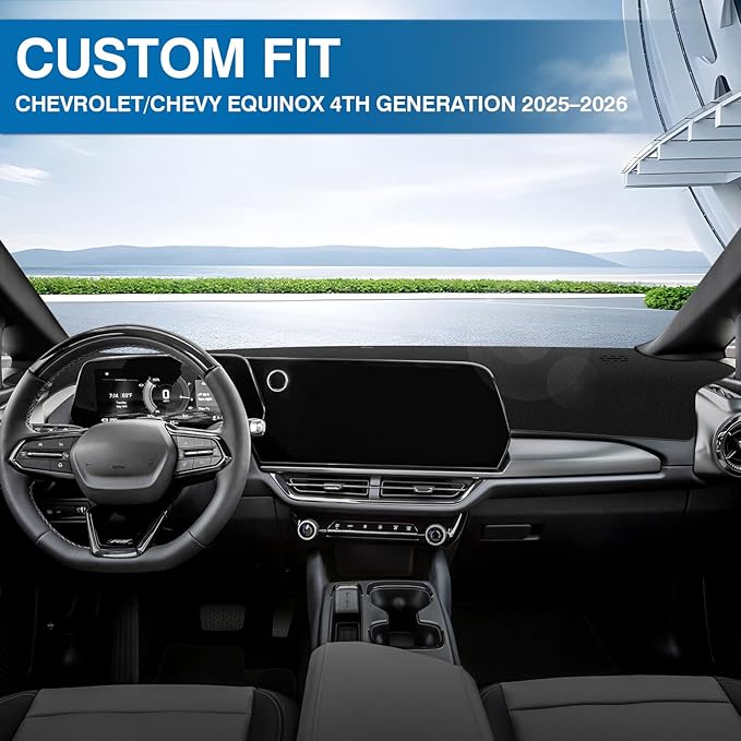 KUST Car Dash Cover for Chevy Equinox EV 2025-2026 (with HUD) Polyester Dashboard Cover Left Hand Drving Dash Carpet Non-Slip Dash Protector Interior Accessories for Equinox Custom Fit Dash Mat Black