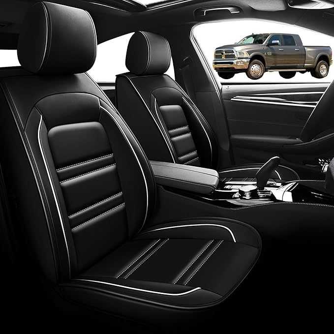 Seat Cover for Dodge ram 3500 2004-2011 | Car Seat Covers Front Seats, Waterproof Seat Protectors, Automotive Front Seat Covers (Front Seat, Black&White Line)