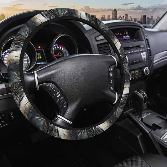 Owl Steering Wheel Covers Women Men Brown Feather Owl Misty Forest Wood Bird Universal Steering Wheel Cover for Women Men Car Accessories Elastic Stretch Steering Wheel Cover for Truck Auto