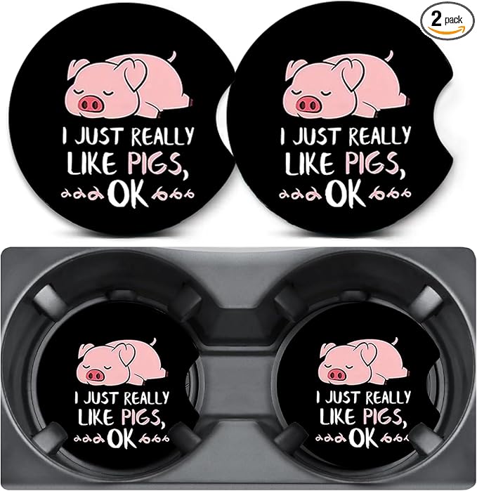 2 Pack Car Coasters for Cup Holders,Cute Pig Car Cup Holder Coasters,2.75" Universal Size Anti Slip Rubber Mat,Automotive Interior Accessories,Automotive Cup Holder Decor,Pig Gifts for Women Men Mom