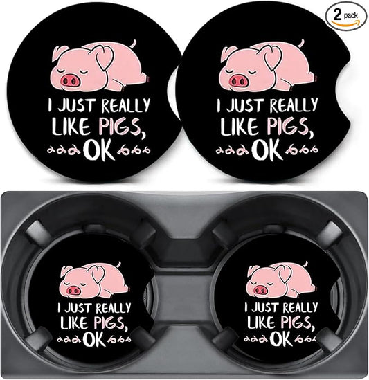 2 Pack Car Coasters for Cup Holders,Cute Pig Car Cup Holder Coasters,2.75" Universal Size Anti Slip Rubber Mat,Automotive Interior Accessories,Automotive Cup Holder Decor,Pig Gifts for Women Men Mom