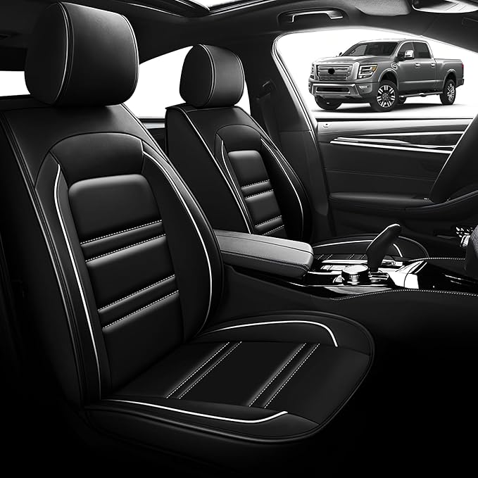 Seat Cover for Nissan Car Titan 2004-2024 | Car Seat Covers Front Seats, Waterproof Seat Protectors, Automotive Front Seat Covers (Front Seat, Black&White Line)