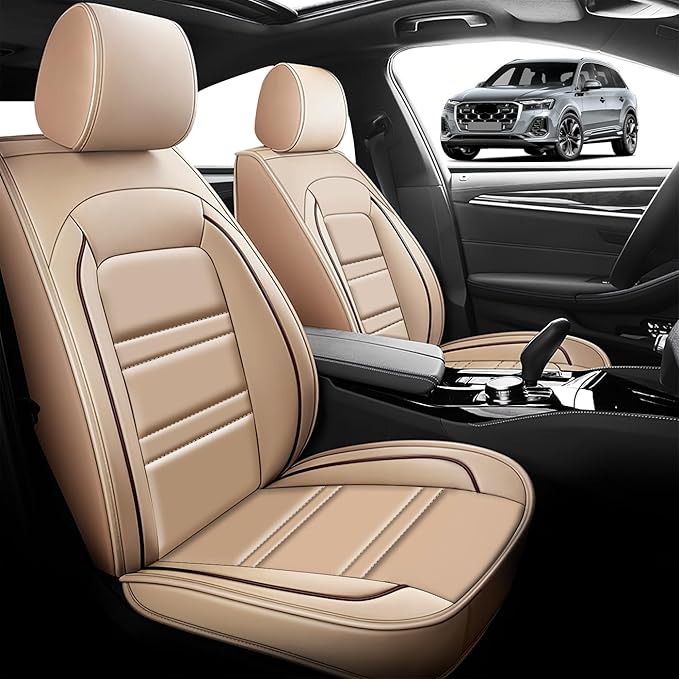 Seat Cover for Audi q7 2017-2025 | Car Seat Covers Front Seats, Waterproof Seat Protectors, Automotive Front Seat Covers (Front Seat, Beige)