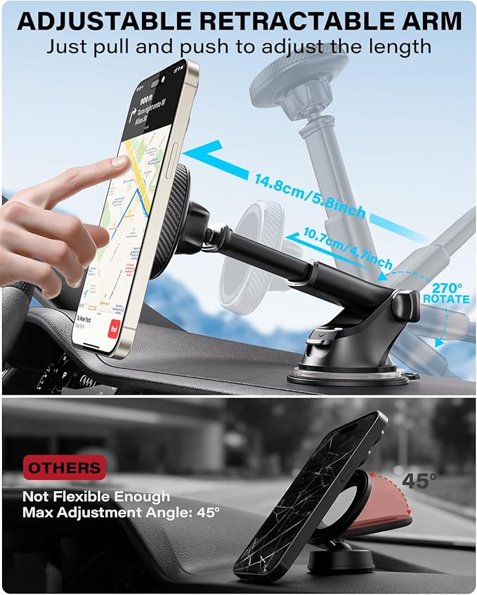 APPS2Car for MagSafe Car Mount, Magnetic Phone Holder for Car Dashboard Windshield iPhone Mount Holder Compatible with iPhone 17 16 15 14 13 12 Pro Plus Max, 17 Strong Magnets, Charging Not Supported