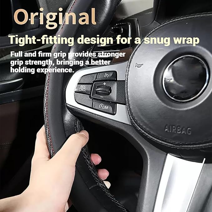 Premium Leather Steering Wheel Cover with Carbon Fiber Texture, Non-Slip Grip, Universal Fit for 14.5-15 Inch Wheels