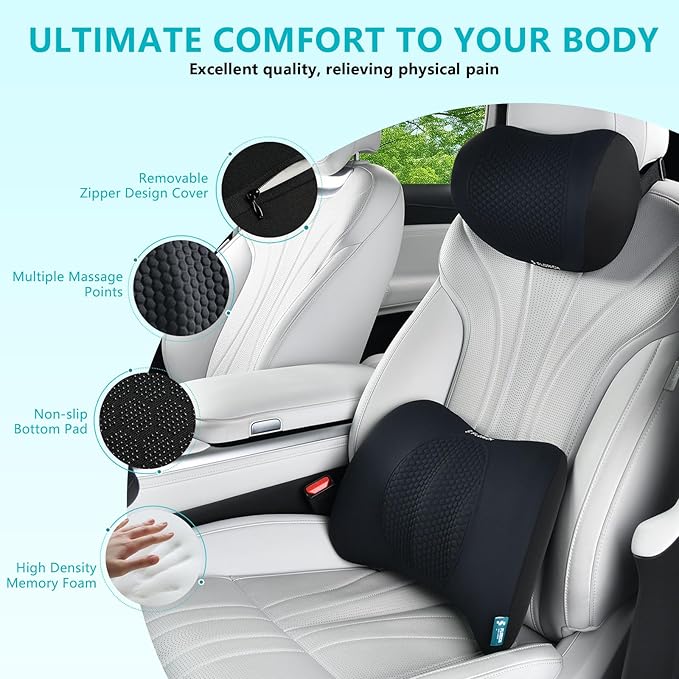 FLORICH Lumbar Support with Car headrest Back Pillow for Chair Headrest Pillow with Gel Memory Foam Massage Point Memory Foam Back Pillow for Office Chair(Black)