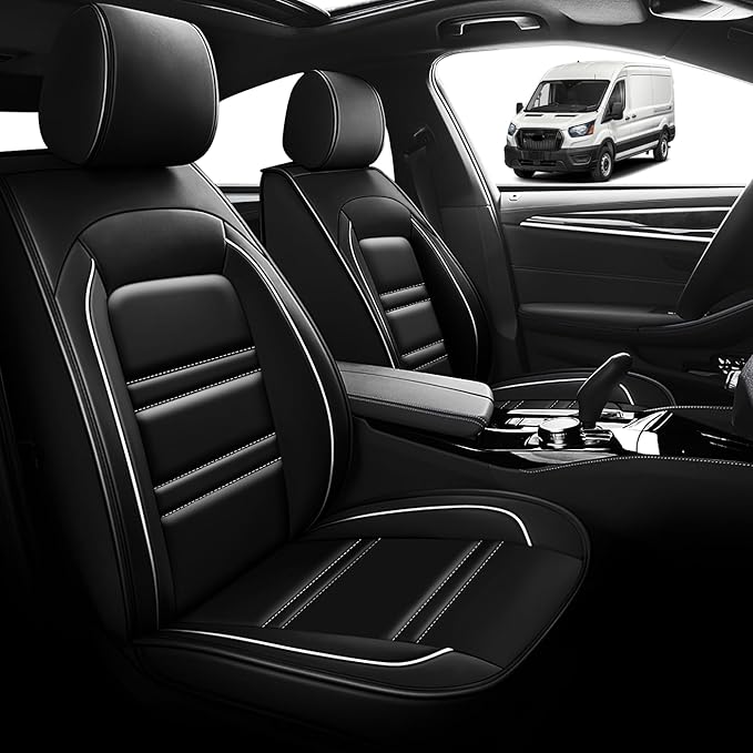 Seat Cover for Ford Transit 2014-2024 | Car Seat Covers Front Seats, Waterproof Seat Protectors, Automotive Front Seat Covers (Front Seat, Black&White Line)