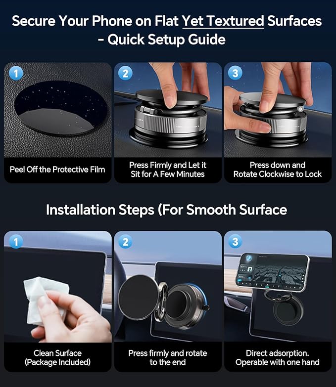 Upgraded MagSafe Vacuum Car Phone Holder, Strong Magnetic Phone Mount with Adjustable & Reinforced Suction Cup Design for Dashboard/Gym/Mirror, Compatible with iPhone & Android