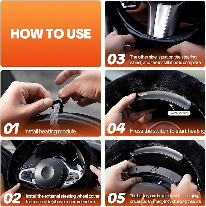 Wireless Heated Steering Wheel Cover, 15-inch Universal Fit, USB-C Fast Charging, Heats Up in 5 Seconds, Non-Slip Steering Wheel Warmer for Cars, Trucks, SUVs, and Winter Driving (Type O / 0 to -20°C)
