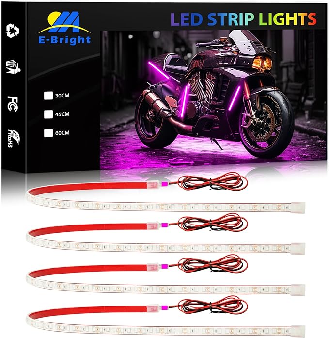 YM E-Bright Car Led Strip Lights Cuttable Underwater Marine Underglow Led Lighting for Boat Motorcycle Trucks Golf Cart Interior Exterior Waterproof IP68 24inch 60CM 72SMD 12v,Pink(Pack of 4)