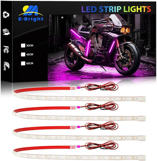 YM E-Bright Car Led Strip Lights Cuttable Underwater Marine Underglow Led Lighting for Boat Motorcycle Trucks Golf Cart Interior Exterior Waterproof IP68 24inch 60CM 72SMD 12v,Pink(Pack of 4)