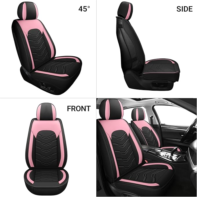 AOOG Leather Car Seat Covers Universal fit Most Sedans SUV Trucks (Front seat, Pink)