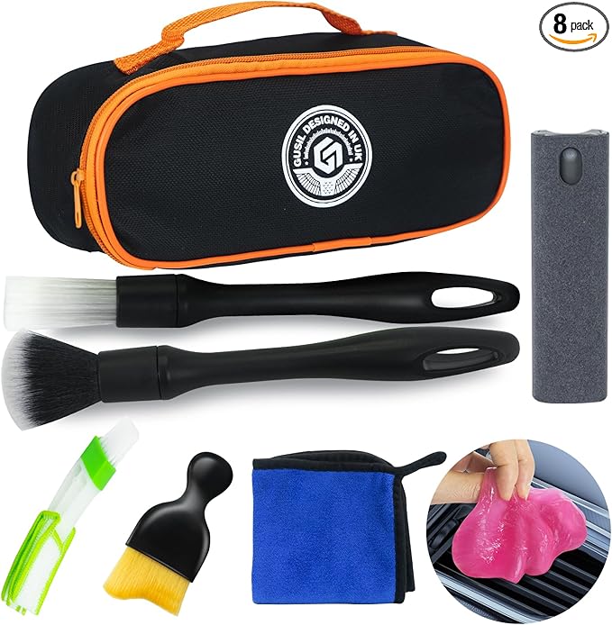 8PCS Car Interior Detailing Kit, Dash Duster for Car Interior Detail Brush with Car Cleaning Gel Automotive Detailing Supplies Kit for Auto, Truck, SUV, RV - Car Gifts for Women