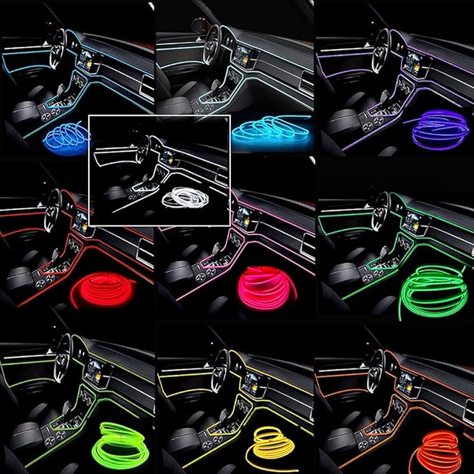 MaxLax Blue EL Wire Car Interior LED Kit - 16.4ft Flexible neon-Style Wire with 12V Fused Power Supply. Features 6mm Reinforced Edge for Easy auto Installation