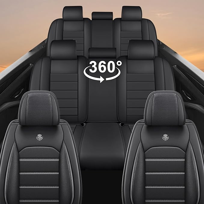 Seat Covers Custom Fit for Acura MDX 2001-2025, 7 Seat, Compatible Airbag Non-Slip Waterproof Leather Seat Cover, Luxury Interior Car Seat Covers Full Set, Black