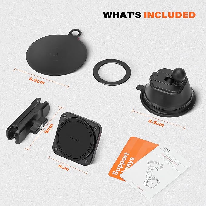 APPS2Car Heavy-Duty Vacuum Suction Phone Mount [Industrial 20x N55 Magnet, Alloy Arm, Ultra-Stable Suction Cup] for iPhone MagSafe/Samsung/All Phone, Magnetic Phone Holder for Car Windshield Dashboard