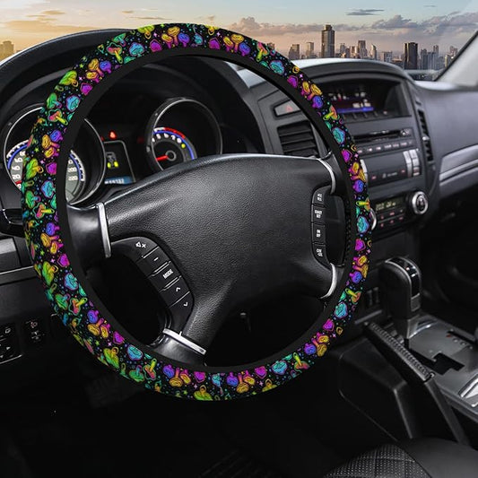 Magic Mushrooms Car Steering Wheel Cover 15 Inch Rainbow Mushroom Stars Steering Wheel Covers Men Women Steering Wheel Cover Universal Steering Wheel Covers Car Accessories, steer1001