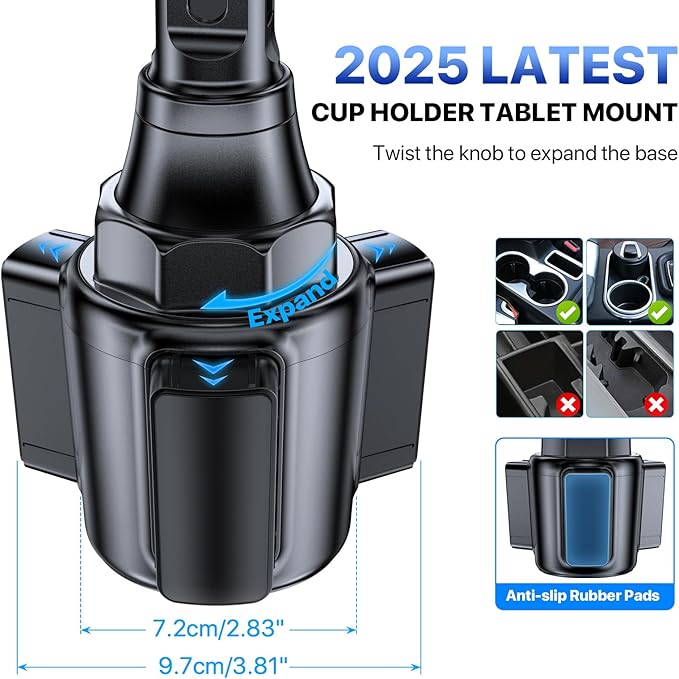 Miracase Cup Holder Tablet Mount for Car, [2025 Latest Upgraded] Adjustable Long Neck Car Tablet Holder Friendly Compatible with iPad, Pro, Air, Mini Samsung Galaxy Tab, All 6.1-12.9" Tab