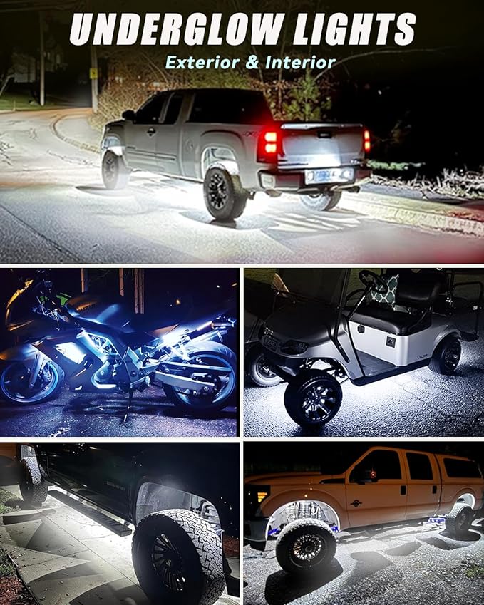 12V Led Light Strip 18" Connectable White LEDs Strip Lights for Car Motorcycle Golf Cart Automotive Trucks Boat Waterproof Led Light Strip, 4Pack