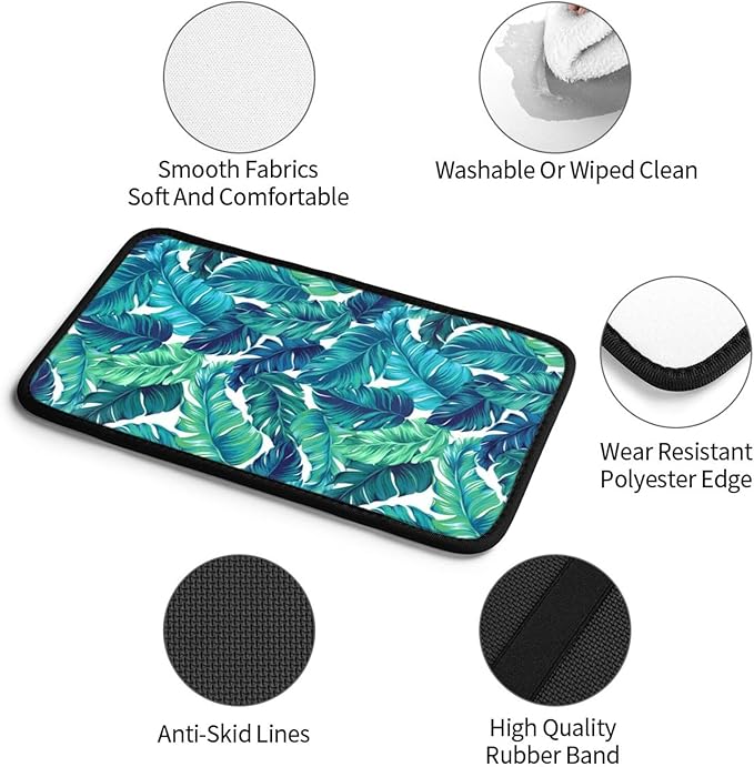 Palm Leaves Leaf Tropical Hawaiian Summer Green Auto Center Console Armrest Pad Universal Car Center Console Cover Seat Box Cover for Sedan, Van, SUV, Truck Car Accessorie